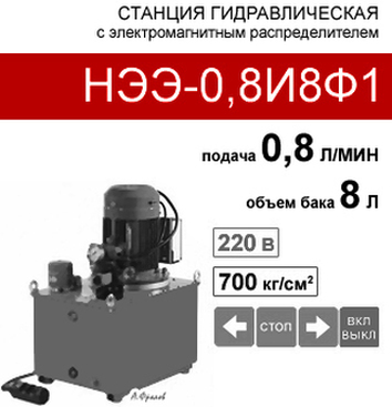 (НЭЭ-0,8И8Ф1) Маслостанция гидравлическая 8л, с 3х-поз. распределителем; 0,8л/мин, 220В380