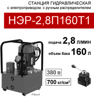 (НЭР-2,8П160Т1) Гидравлическая насосная станция 100л, с 3х-поз. распределителем, 2,8л/мин, 380В